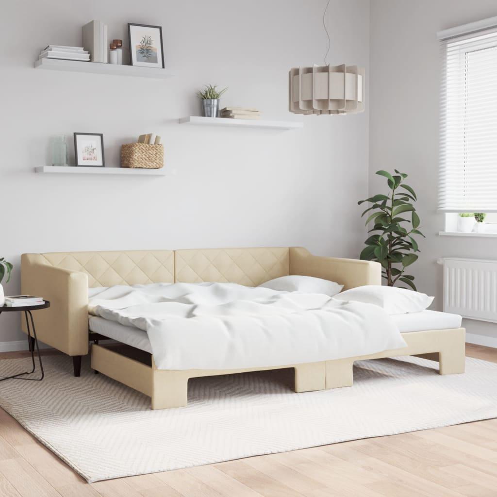 Daybed Stof Farvet Creme - med udtræk / 100 x 200 cm