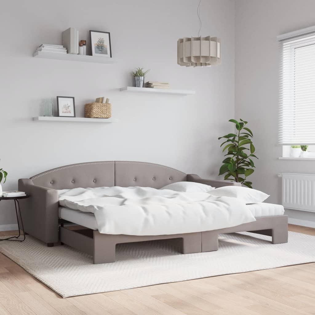 Daybed med udtræk og madras 90x200 cm stof gråbrun