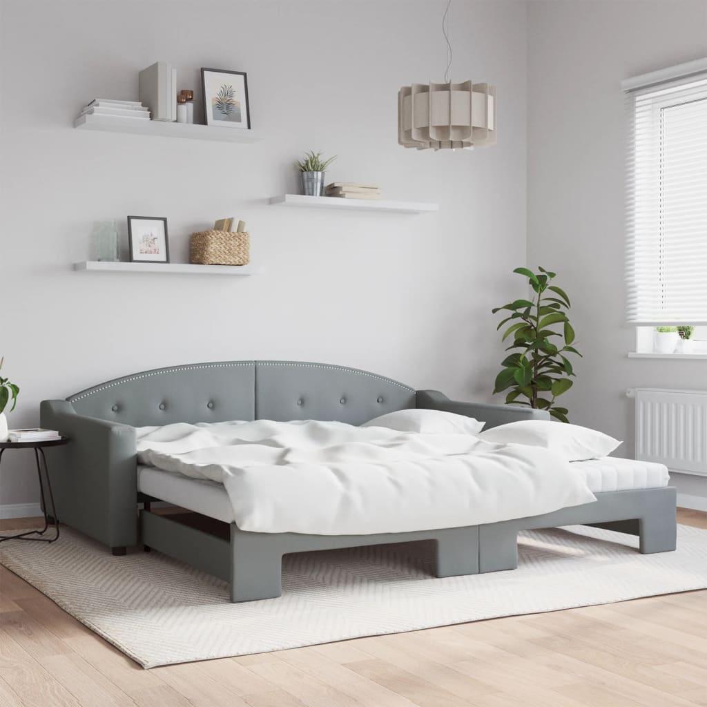 Daybed med udtræk og madras 100x200 cm stof lysegrå billede