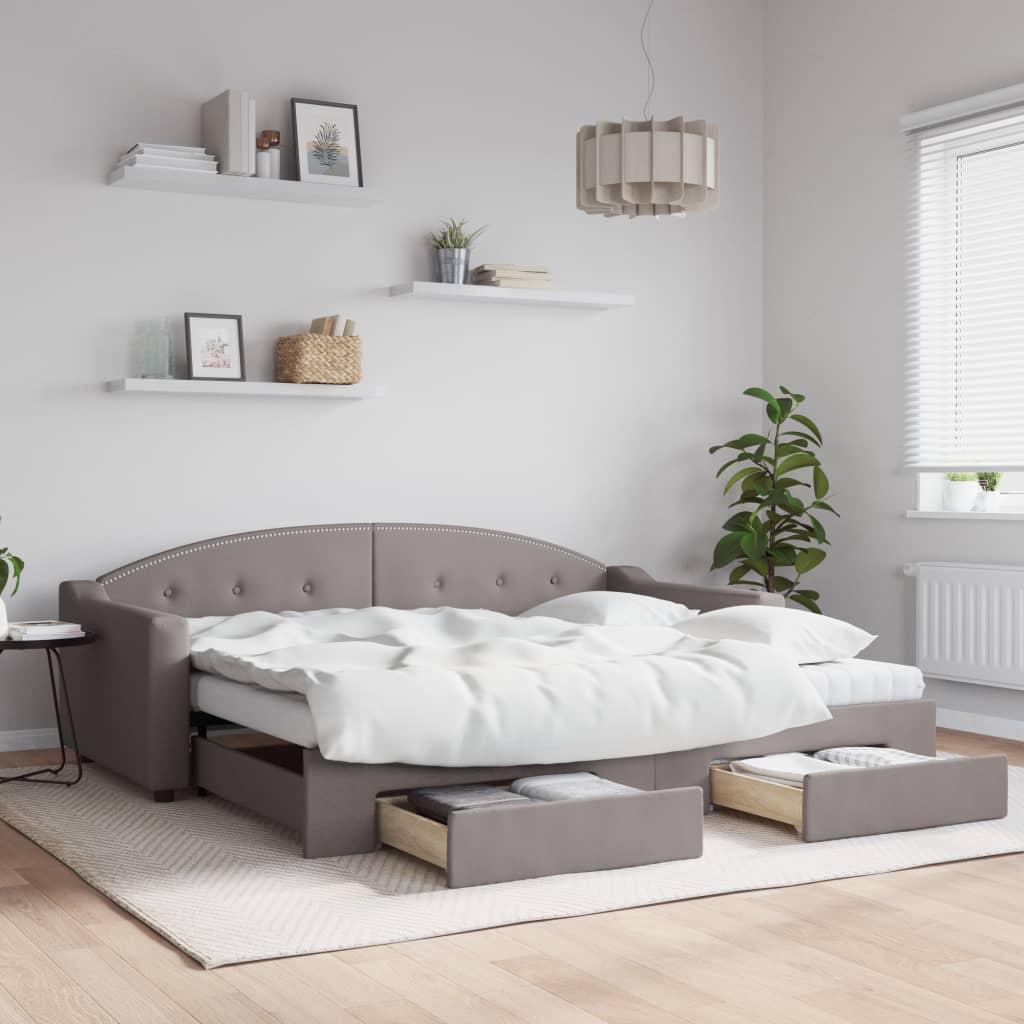 Daybed med udtræk og skuffer 90x200 cm stof gråbrun billede