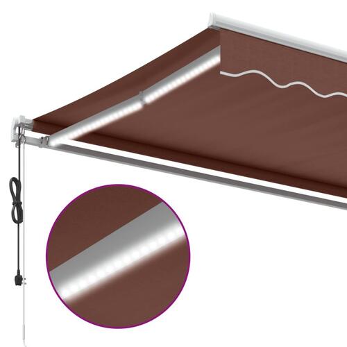 Markise med LED-lys 600x350 cm automatisk betjening brun