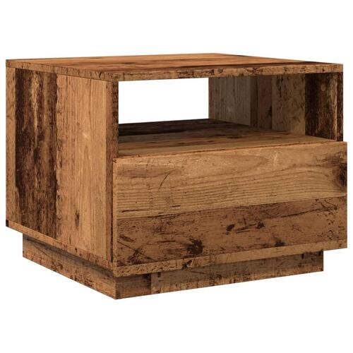 Sofabord med LED-lys 50x49x40 cm gammelt træ-look