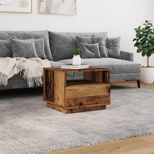 Sofabord med LED-lys 50x49x40 cm gammelt træ-look