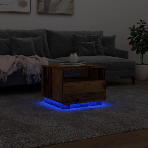 Sofabord med LED-lys 50x49x40 cm gammelt træ-look