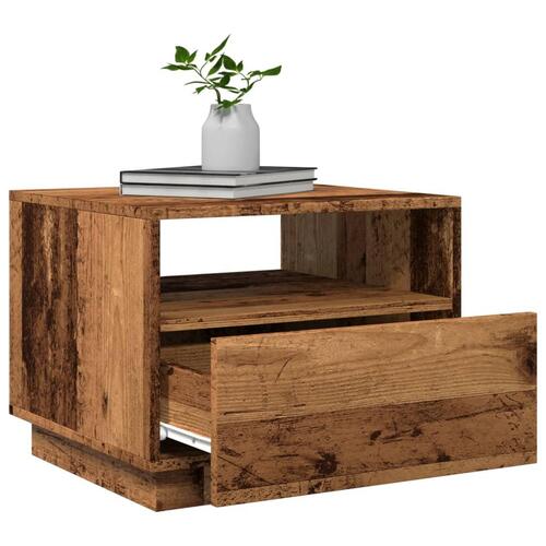 Sofabord med LED-lys 50x49x40 cm gammelt træ-look