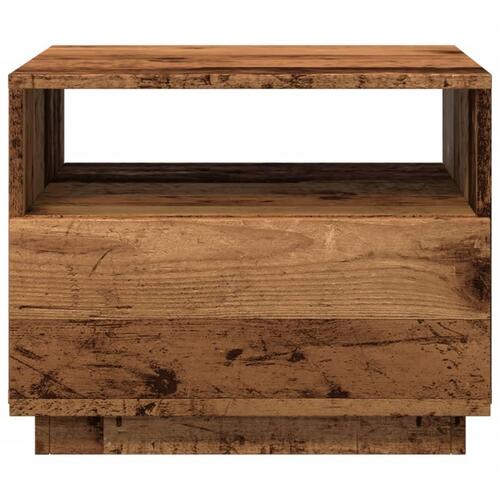 Sofabord med LED-lys 50x49x40 cm gammelt træ-look