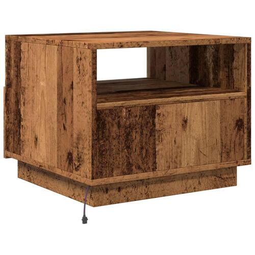 Sofabord med LED-lys 50x49x40 cm gammelt træ-look