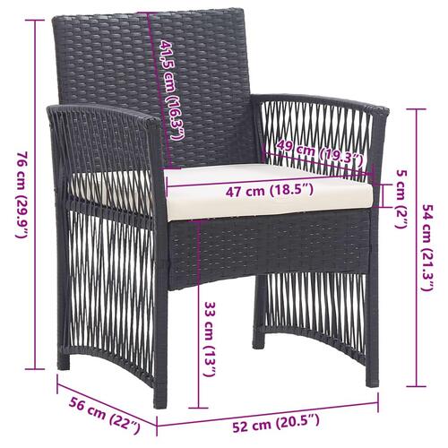 Havestole med hynder 2 stk. polyrattan sort