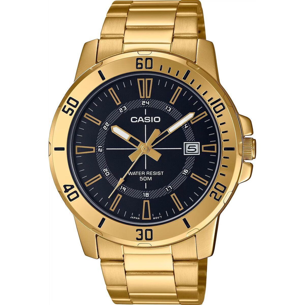 Casio herreur DIVER, sort skive, Ø 45 mm, guld lænke