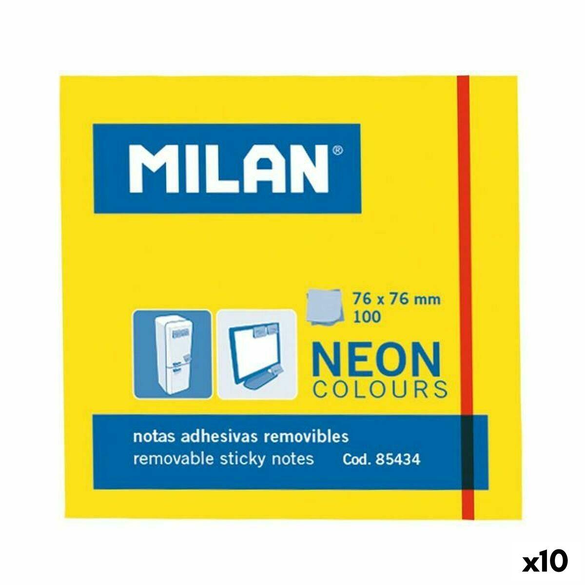 Milan klæbende huskesedler - gul, 76 × 76 mm (10 pak)