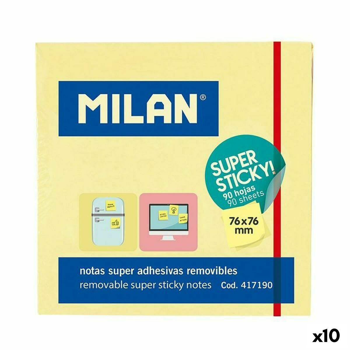Milan klæbende huskesedler - gul, 76 × 76 mm (10 pk)