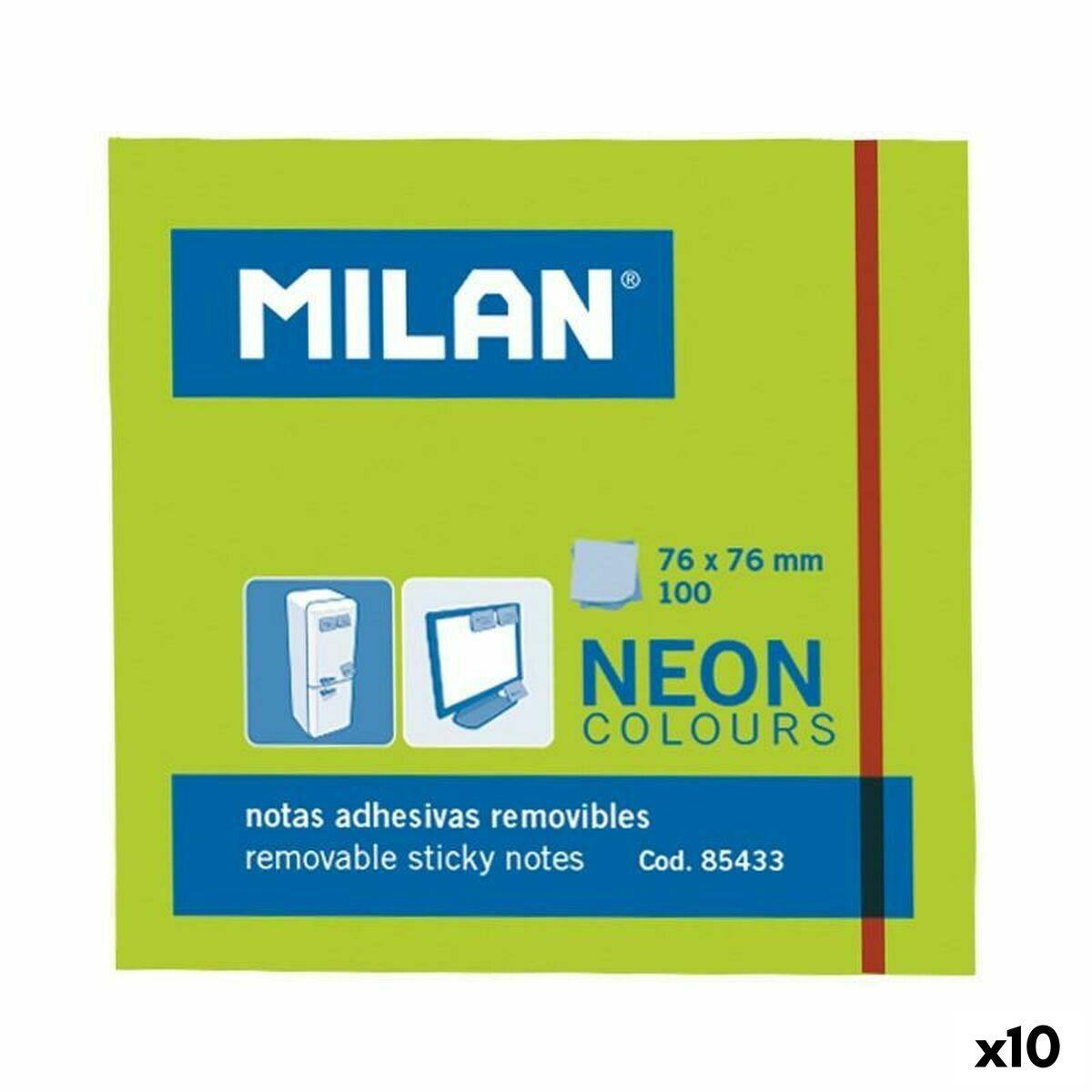 Milan klæbende huskesedler - Grøn, 76 × 76 mm (10 enheder)