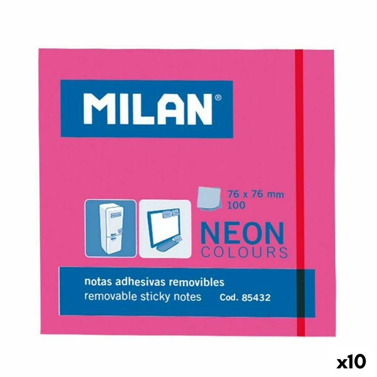 Milan klæbende huskesedler - Pink 76 × 76 mm (10 pakker)