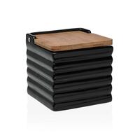 Saltbøsse med låg Versa Striber Sort Keramik Bambus Dolomite 11 x 11 x 11 cm