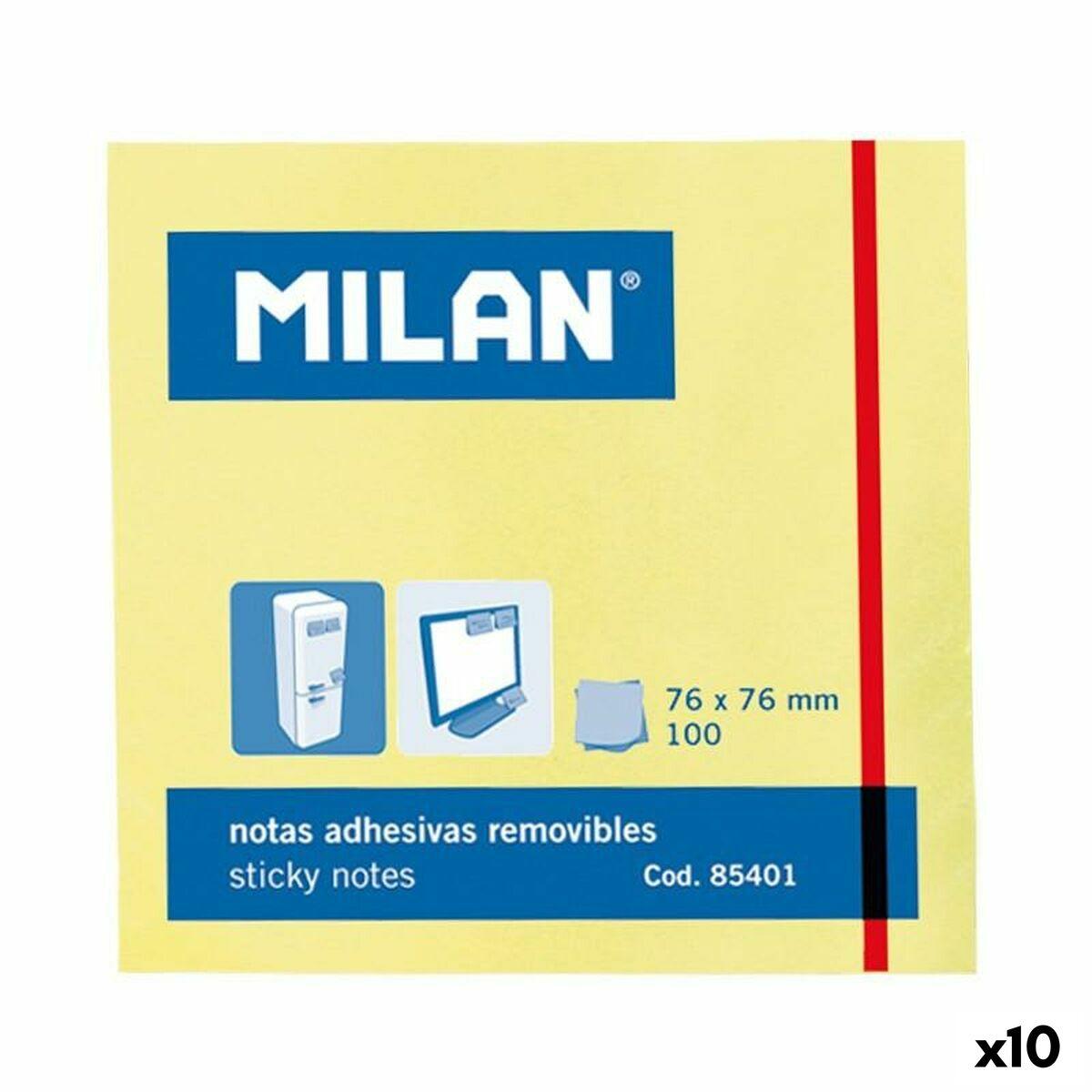 Milan klæbende huskesedler - gul/hvid, 76 × 76 mm, 10 blokke