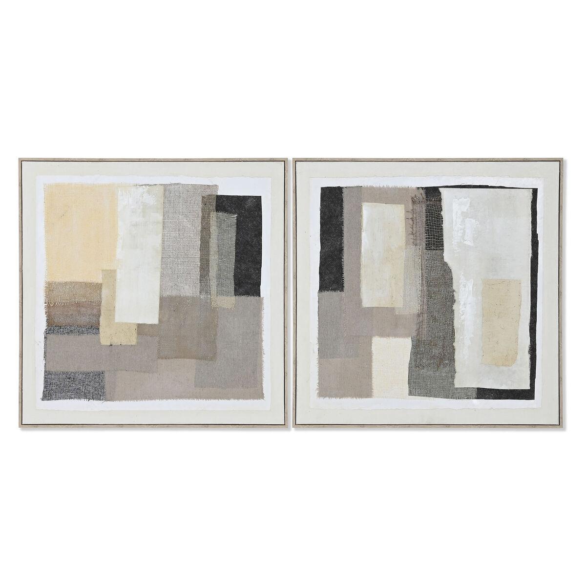 Abstrakt malerisæt - Sort/Beige, jute & polystyren, 82 × 82 cm (2 stk.)