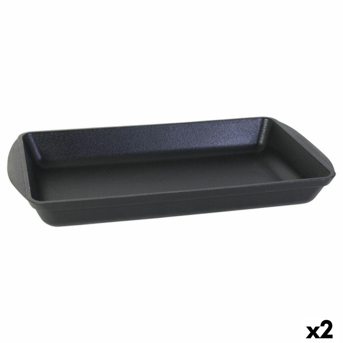 Inde serveringsfade i støbejern - 58 × 32,5 × 6,5 cm (2 stk.), sort