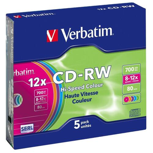 CD-R Verbatim CD-RW Colour 12x 700 MB 12x (5 enheder)