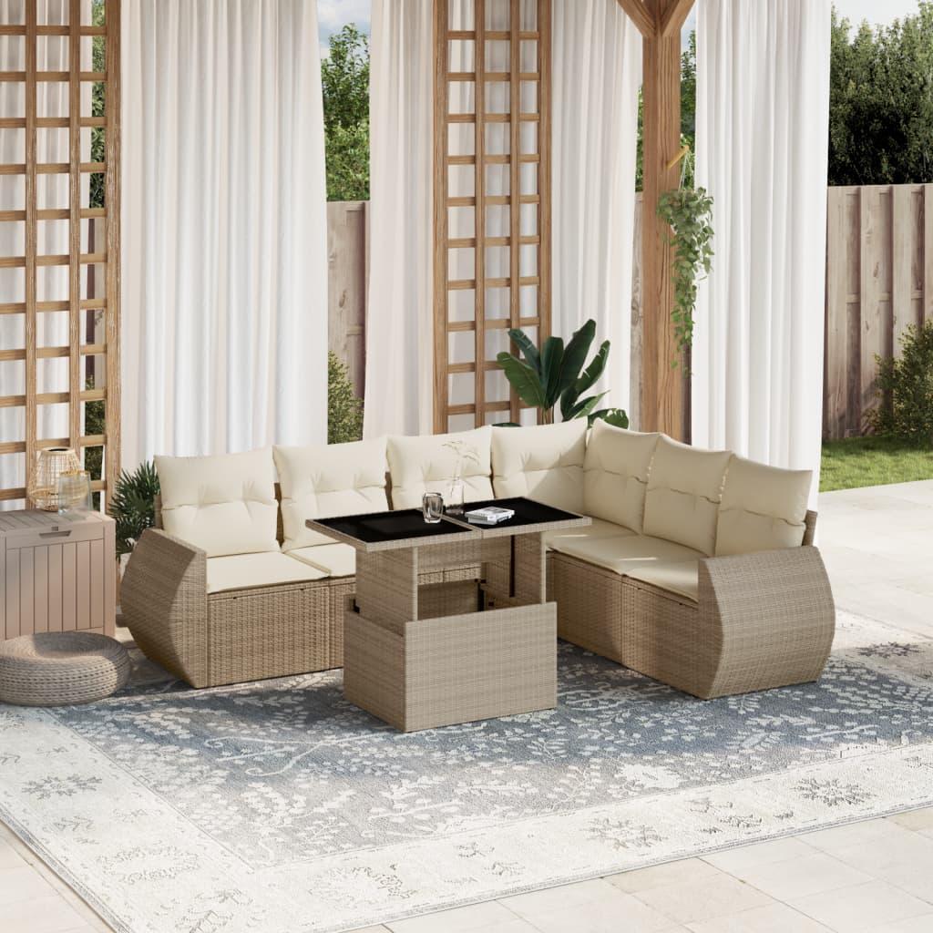 Sofasæt til haven 7 dele med hynder polyrattan beige