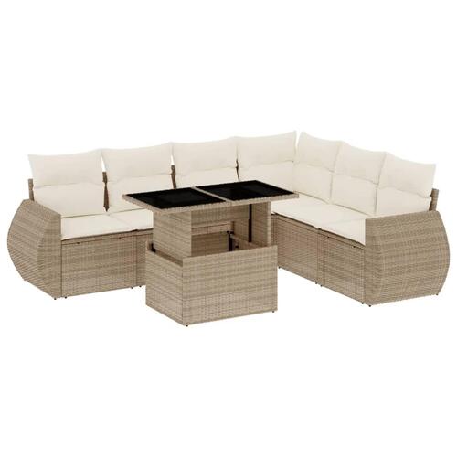 Sofasæt til haven 7 dele med hynder polyrattan beige