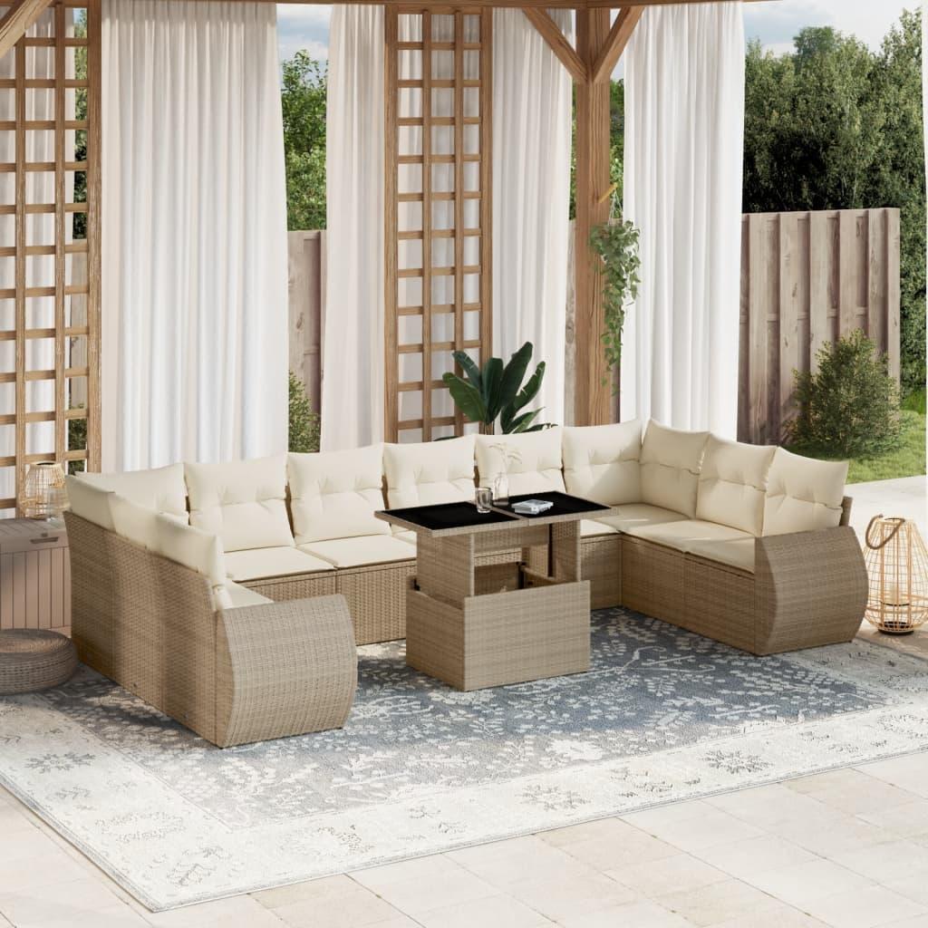Sofasæt til haven 11 dele med hynder polyrattan beige