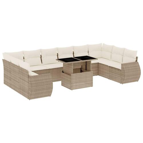 Sofasæt til haven 11 dele med hynder polyrattan beige