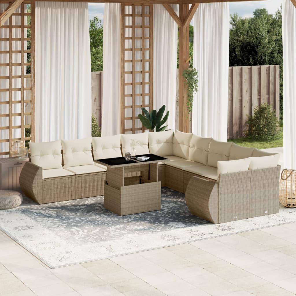Sofasæt til haven 11 dele med hynder polyrattan beige