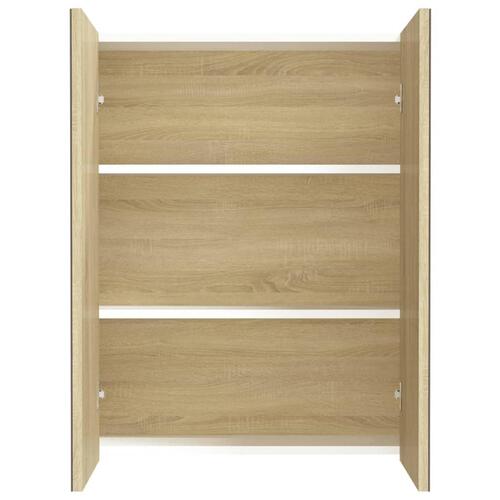 Badeværelsesskab med spejl 60x15x75 cm MDF hvid og egetræsfarvet