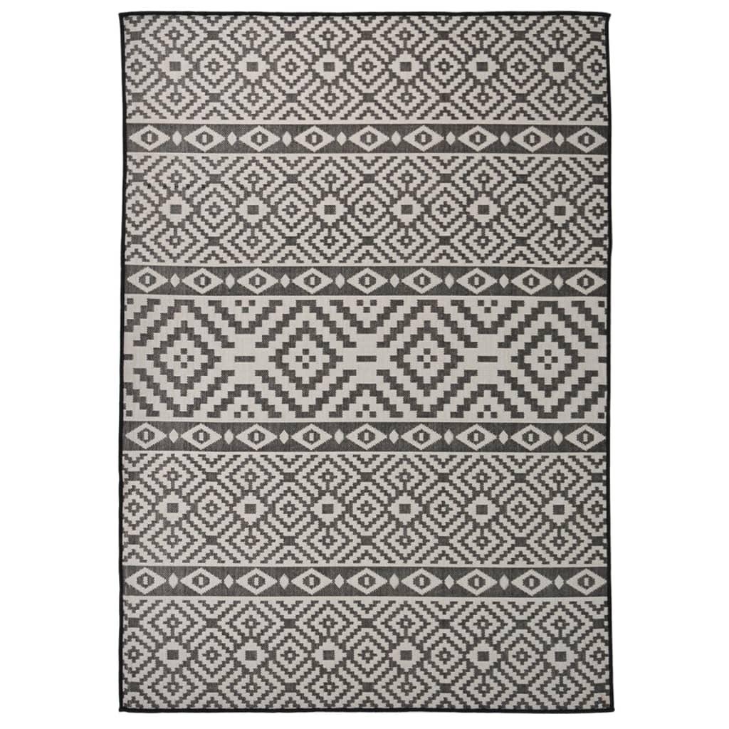 Fladvævet udendørstæppe 140x200 cm stribet sort