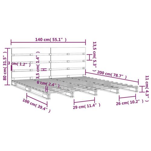 Sengeramme uden madras 140x200 cm massivt fyrretræ