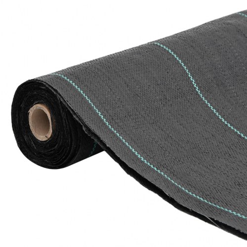 Ukrudtsdug 0,5 × 50 m - sort PP, 100 g/m² med grønne striber