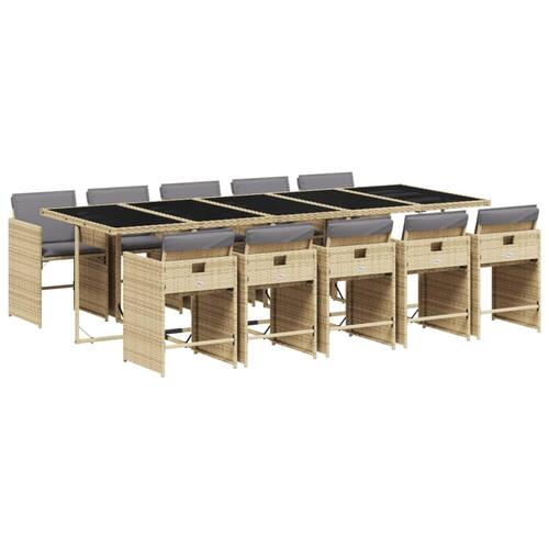 Spisebordssæt til haven 11 dele med hynder polyrattan beige