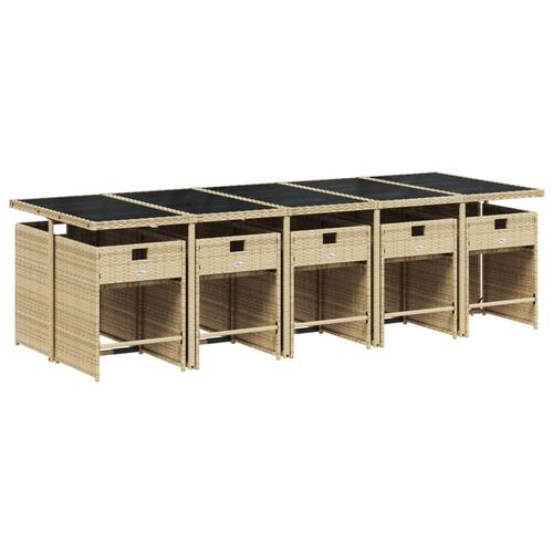 Spisebordssæt til haven 11 dele med hynder polyrattan beige
