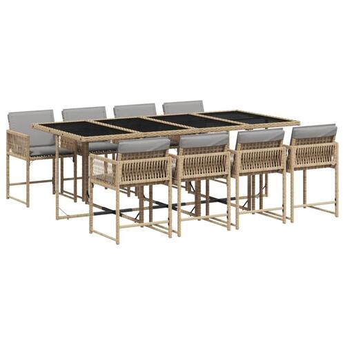 Spisebordssæt til haven 9 dele med hynder polyrattan beige