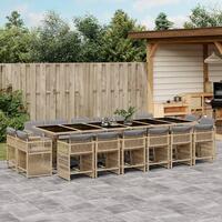 Spisebordssæt til haven 17 dele med hynder polyrattan beige
