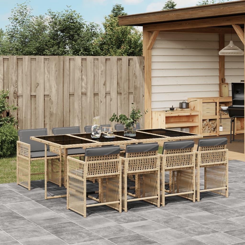 Spisebordssæt til haven 9 dele med hynder polyrattan beige