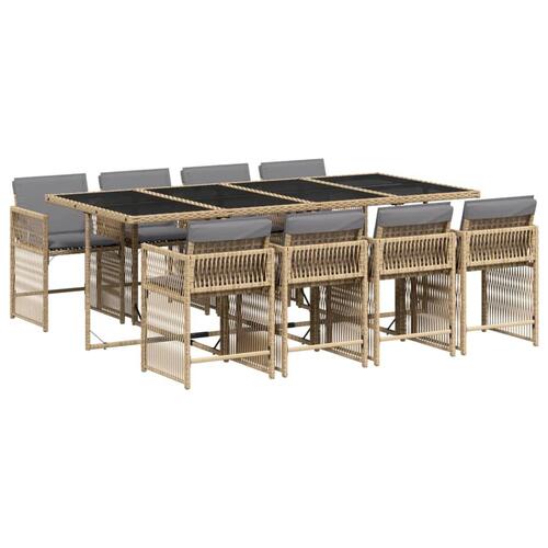 Spisebordssæt til haven 9 dele med hynder polyrattan beige