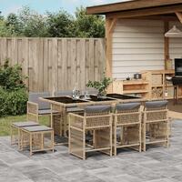 Spisebordssæt til haven 11 dele med hynder polyrattan beige