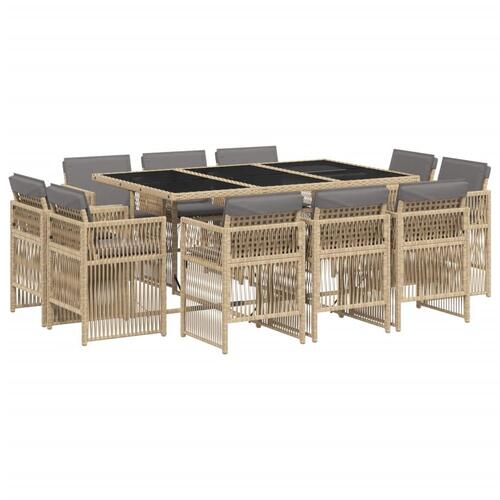 Spisebordssæt til haven 11 dele med hynder polyrattan beige