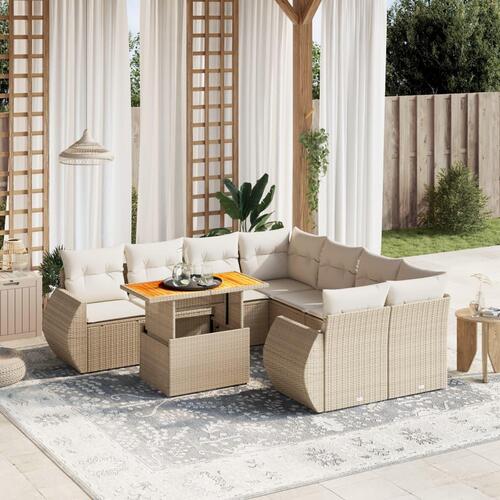 Sofasæt til haven 9 dele med hynder polyrattan beige