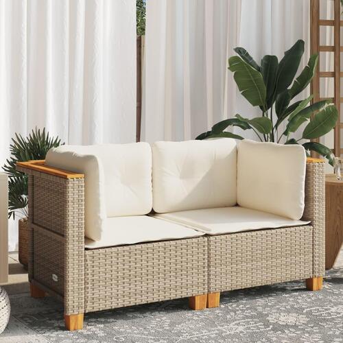 Hjørnemoduler til havesofa 2 stk. med hynder polyrattan beige