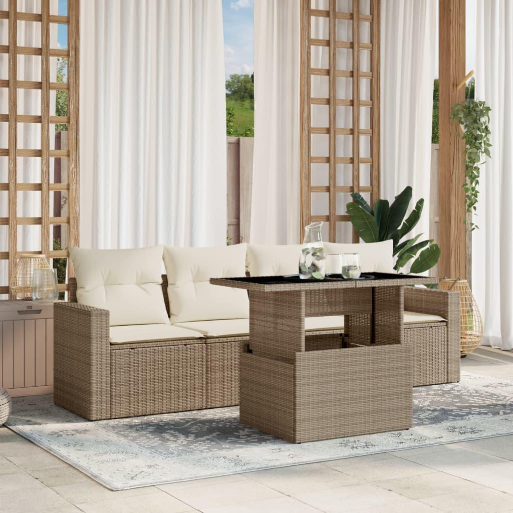 Sofasæt til haven 5 dele med hynder i polyrattan beige