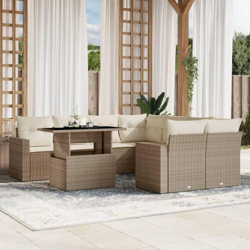 Sofasæt til haven 9 dele med hynder polyrattan beige