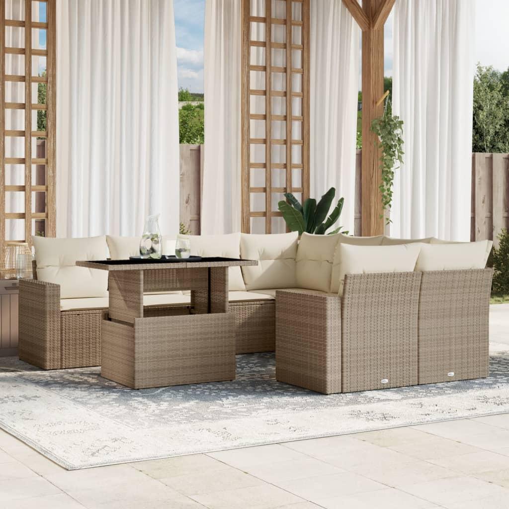 Sofasæt til haven 9 dele med hynder polyrattan beige