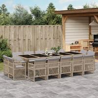 Spisebordssæt til haven 15 dele med hynder polyrattan beige