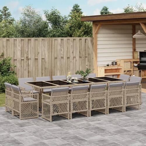Spisebordssæt til haven 15 dele med hynder polyrattan beige