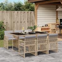 Spisebordssæt til haven 7 dele med hynder polyrattan beige