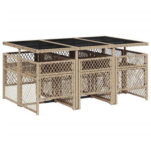 Spisebordssæt til haven 7 dele med hynder polyrattan beige