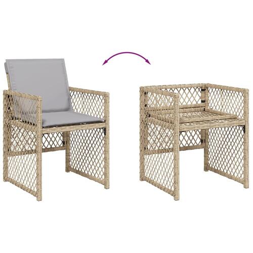 Spisebordssæt til haven 7 dele med hynder polyrattan beige