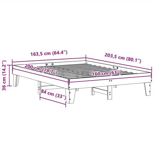 Sengeramme uden madras 160x200 cm massivt fyrretræ hvid